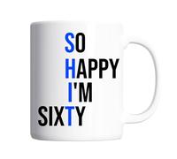 Pickhut Funny 60th Birthday Gifts for Men & Women, So Happy I’m Sixty Mug, Novelty Milestone Birthday Gift Cup - 11oz Ceramic Coffee Mug - Dishwasher & Microwave Safe