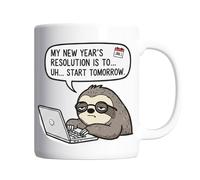 Pickhut Funny New Year Resolution Mug 11oz - Lazy Sloth Coffee Mug “My New Year’s Resolution is to Start Tomorrow” - Novelty Office Mug Gift for Men Women Colleagues