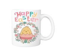 Pickhut Happy Easter Mug with Free Wind Up Chick Toy - Cute Chick in Egg Floral Design Coffee Cup, Easter Gift for Kids Adults, Spring Tea Mug, Novelty Easter Present