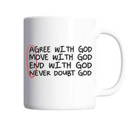 Pickhut Inspirational Christian Mug - Agree, Move, End, Never Doubt with God - Religious Coffee Cup Gift for Men & Women, Faith-Based Motivational Mug for Church, Prayer & Daily Devotion