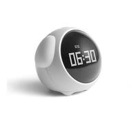 Pickhut Kids Alarm Clock, Toddler Sleep Training Digital Alarm Clock, Dual Alarm Setting, Adjustable Brightness Night Light, Voice-Activated, Temperature Detection, Wake-up Alarm (White)