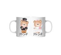Pickhut Mr & Mrs Cute Animals Wedding 11oz White Ceramic Mug Gift Set - Just Married Bride and Groom Mugs, Mr and Mrs Wedding Gifts, Personalised Wedding Mugs, Wedding Gift for Friends (Brown Bear)