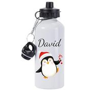 Pickhut Personalised Christmas Themed 600ml Aluminium Sports Gym Xmas New Year School Drinks Water Bottle (Penguin Design 2)