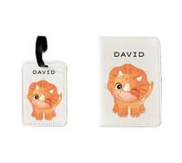 Pickhut Personalised Cute Kawaii Dinosaur Passport Holder Cover & Luggage Tag - Personalised Any Name - Gift for Child Kid Toddler First Holiday Vacation Adventure (Styracosaurus)