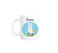 Pickhut Personalised Easter Bunny Easter Egg Hunt Easter Mug (11oz) White Mug with Name (Cartoon Rabbit with Eggs)
