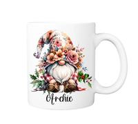 Pickhut Personalised Floral Christmas Gonk Mug with Name - Cute Winter Gnome Coffee & Hot Chocolate Cup, Customised Festive Gift for Her, Stocking Filler, Secret Santa, Novelty Xmas Mug