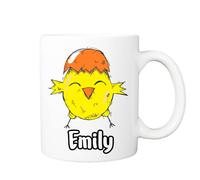 Pickhut Personalised Hatching Yellow Chick Easter Mug (11oz) White Coffee Cup. Great Easter Gift for Kids, Children, Granddaughter, Grandson, Niece, Nephew, Son or Daughter