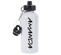 Pickhut Personalised Name 600ml White Aluminium Water Bottle | Children's Water Bottle | Back to School Water Bottles | Gym Bottle | Easy Carry Handle | Cycling Sports