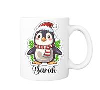 Pickhut Personalised Penguin 11oz White Ceramic Christmas Name hot Chocolate Mug, Christmas Movie Cup, Secret Santa, Stocking Filler for Christmas, Birthday, Xmas eve Box