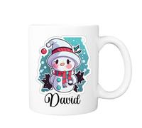 Pickhut Personalised Snowman 11oz White Ceramic Christmas Name hot Chocolate Mug, Christmas Movie Cup, Secret Santa, Stocking Filler for Christmas, Birthday, Xmas eve Box