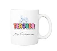 Pickhut Personalised Teacher Mug - Boho Floral Thank You Gift for Teacher, Nursery, TA or Classroom Assistant - Custom Name End of Term Appreciation Present - Coffee Mug for Female Teachers