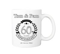 Pickhut Personalised Wedding Anniversary 11oz White Ceramic Keepsake Mug - Gift for Her Him Husband Wife (60th Wedding Anniversary - Diamond)