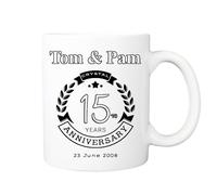 Pickhut Personalised Wedding Anniversary 11oz White Ceramic Keepsake Mug - Gift for Her Him Husband Wife (15th Wedding Anniversary - Crystal)