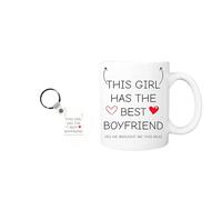 Pickhut This Girl Has The Best Boyfriend Matching Mug & Keyring Gift Set, Valentines Mug for Girlfriend, Anniversary Mug for Her, Novelty, Birthday, Christmas, Valentine Gift - Made in UK