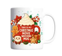 Pickhut This is My Christmas Movie Watching Mug - Cute Santa & Gingerbread Festive Coffee Cup - Holiday Hot Chocolate Tea Mug - Funny Xmas Gift for Movie Lovers & Stocking Fillers