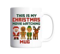Pickhut This is My Christmas Movie Watching Mug - Funny Pixel Gamer Style Coffee Cup with Santa, Elf, Reindeer & Gingerbread - Retro Gaming Xmas Gift for Him, Her, Friends, Secret Santa