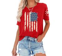 PICKID American Flag Shirt Women 4th of July T-Shirt USA Print Patriotic Tees Stars and Stripes Graphic Casual Tops, Red1, M