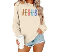 PICKID Christian Sweatshirts for Women: Christian Faith Shirt Bible Verse Sweater Religious Gift Pullover Top, Beige, Medium