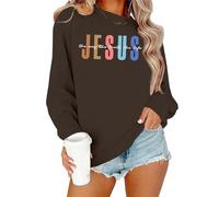 PICKID Christian Sweatshirts for Women: Christian Faith Shirt Bible Verse Sweater Religious Gift Pullover Top, Darkbrown, XXL