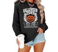 PICKID Halloweentown University Sweatshirt for Women Halloween Town 1998 Graphic Shirt Vintage Pumpkin Tops, Grey, Large
