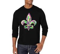 PICKID Mardi Gras Shirts for Men: Mardi Gras Graphic Tshirt Carnival Party Outfit Long Sleeve Fat Tuesday Tops, Black1, Large