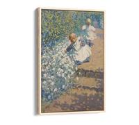 Picking Flowers, c. 1912 Helen Galloway McNicoll Canvas Floater Frame Print Picture Art - Light Oak Frame 16 inch wide x 24 inch high