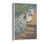 Picking Flowers, c. 1912 Helen Galloway McNicoll Canvas Floater Frame Print Picture Art - White Frame 12 inch wide x 18 inch high