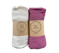 Pickle and Pudding Muslin Swaddle Blanket Set, Cream and Pink, Cotton