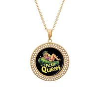 Pickle Beauty Queen Women's Necklaces Lightweight Round Alloy Pendant Diamond Necklace Ladies Jewelry Gift Golden-style