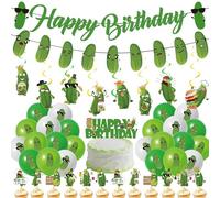 Pickle Birthday Decorations Party Supplies - 47 Pcs Green Cartoon Banner Inflatable Balloons Swirls Cake Cupcake Toppers Kind Of A Big Dill Decor for Kids Funny Cucumber Pickle Theme Party