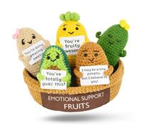 PICKLE BUDDIES 5pcs Emotional Support Crochet Handmade Crochet Plushies with Positive Messages (Emotional Support Fruits)