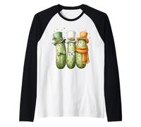 Pickle Cucumber Dill Leprechaun Shamrock St. Patricks Day Raglan Baseball Tee