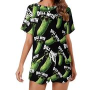Pickle Dill With It Printed Pajama Set for Women Soft Cute Short Sleeve Summer Sleepwear 2 Piece 4XL
