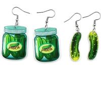 Pickle Funny Earrings Cute Pair of Dangle Green Pickle Earrings Weird Acrylic Drop Dangle Earrings-A, Metal, metal