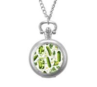 Pickle Jars and Pickle Cucumber Men's Pocket & Fob Watches Analogue Display Quartz Watch with Chain for Birthday Christmas Father's Day Silver-Style