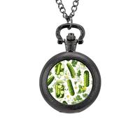 Pickle Jars and Pickle Cucumber Men's Pocket & Fob Watches Analogue Display Quartz Watch with Chain for Birthday Christmas Father's Day Black-Style