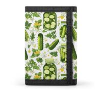 Pickle Jars and Pickle Cucumber Trifold Men's Wallets with 8 Card Slots & Key Hook Slim Travel Purse Money Clip