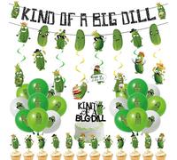 Pickle Party Decorations Birthday Balloons - 41 Pcs Funny Pickle-Theme Banners Hanging Swirls Cake Cupcake Toppers Balloons for Kids Cute Green Vegetable Birthday Baby Shower Party Decor Supplies