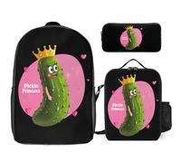 Pickle Princess Funny Pickle Cucumber 3 Pieces Set Laptop Backpack Casual Daypack with Lunch Box Pencil Case for Travel