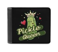 Pickle Queen Funny Cucumber Vegetable PU Leather Wallets Stylish Bifold Wallet Slim Front Pocket Credit Card Holder for Women Men
