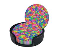 Pickleball Balls Colors Pattern Coasters Set Of 6 For Drinks With Holder, Classy And Simple Coasters For Coffee Table, Great Housewarming Gifts