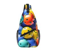 Pickleball Balls Colors Pattern Crossbody Sling Bag Men Women, Casual Shoulder Backpack, Chest Daypack Satchel for Hiking Travel