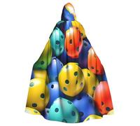Pickleball Balls Colors Pattern Hooded Cloak - Halloween Short Medieval with Hood Full Length Hooded Halloween Costume for Women Men Black
