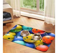 Pickleball Balls Colors Pattern Print Pet Food Mat Absorbent Non Slip PU Leather Feeding Mat for Dogs Cats Rubber Bottom