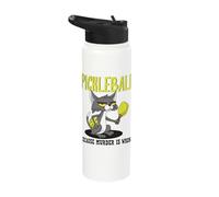 Pickleball Because Murder is Wrong Padel Funny Crazy Cat Stainless Steel Insulated Water Bottle
