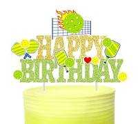 Pickleball Birthday Party Decorations Green and Gold Glitter Pickleball Happy Birthday Cake Topper for Pickle ball Player Bday Party Decoration Supplies