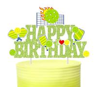 Pickleball Birthday Party Decorations Green Glitter Pickleball Happy Birthday Cake Topper Decoration for Sport Theme Party Baby Shower Supplies