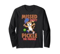 Pickleball Cat Missed Shot Pickle The Paddle Player Long Sleeve T-Shirt