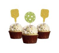 Pickleball Cupcake Toppers - Sport Themed Pickle Ball Cupcake Decor/Baby Shower Party Decor - Pickleball Birthday Party Decorations Game Time Cupcake Toppers 24 Pcs Glitter