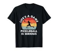 Pickleball Funny Clothing & Gifts: Life's a Game, Pickleball is Serious Unisex Adults S T-Shirt - Black, Short Sleeve, Classic Fit, Crew Neck, Solid, Pull On, Novelty/Humorous, 1 Count, Size S